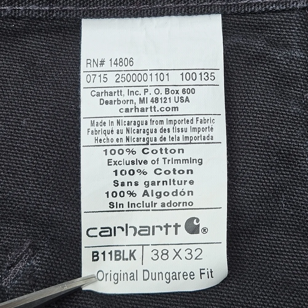 Carhartt Pants Dungaree Fit Cargo Work Pants Black B11 BLK Men's Size 38x32